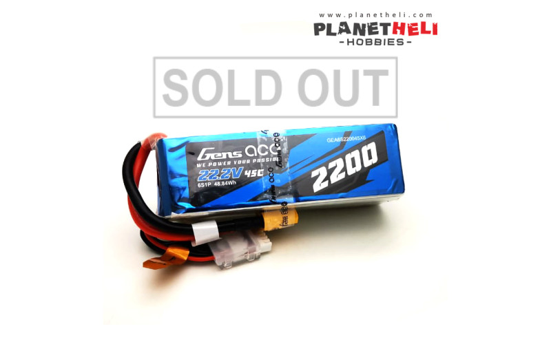 Gens ace 2200mAh 22.2V 45C 6S1P Lipo Battery Pack with TX60-Plug